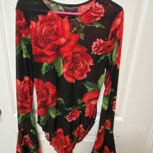 Forever 21 Black and Red Asymmetrical Bodysuit